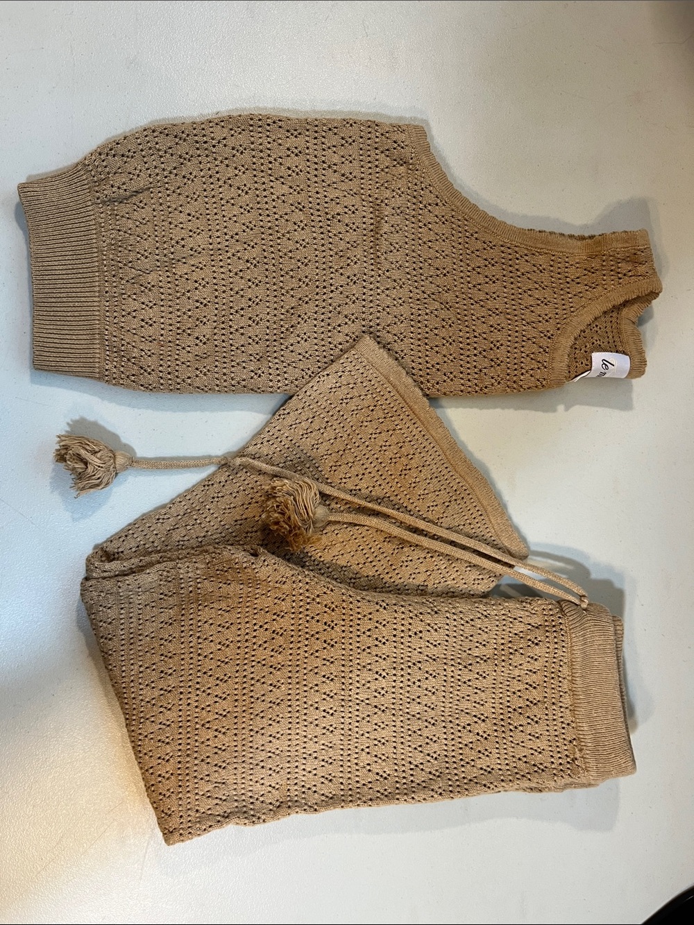 Kids Knit Tank & Jogger Set in Tan